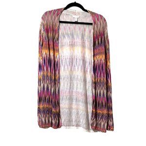 Chico’s size 2(L/12) pink variegated rayon long sleeve lightweight open cardigan